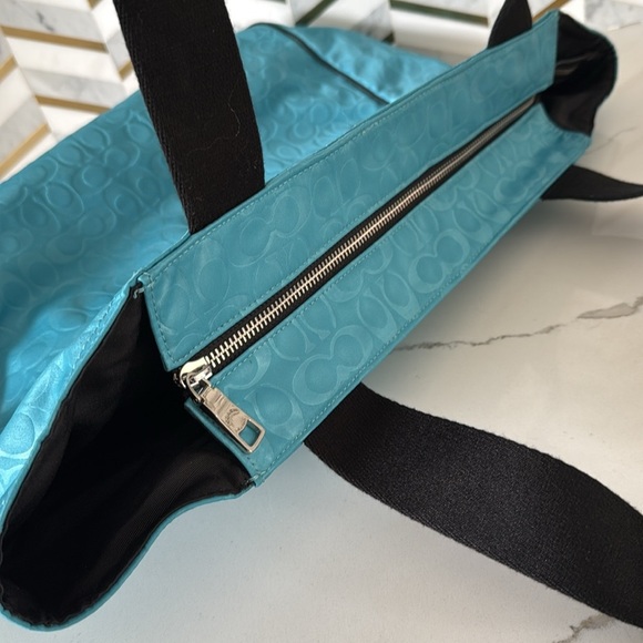 COACH Court Tote Bag Signature C Nylon Pebbled Leather With Patch Blue Black - Picture 10 of 16